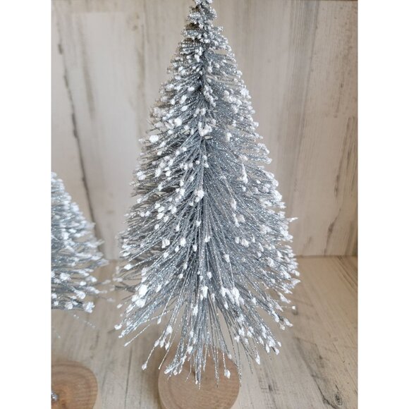 Silver glitter bristle snow tree set home decor shiny - Picture 5 of 9